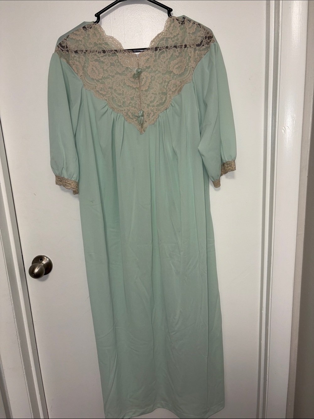 Vintage Aristocraft by Superior Nightgown Size S Mint Green Lace Maxi 60s